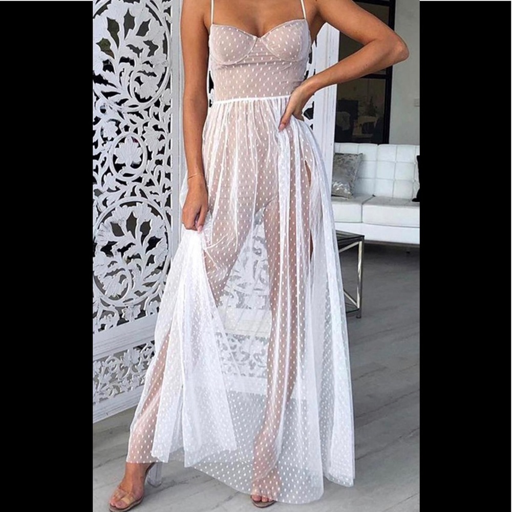 Mesh Maxi Festival Dress White